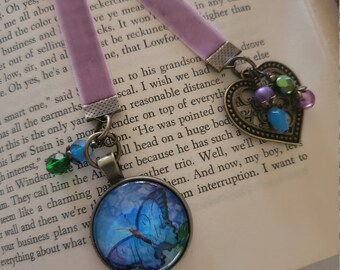 Butterfly Bookmark, Heart Velvet Ribbon Bookmarker, Planner Bookmark, Gift for Her