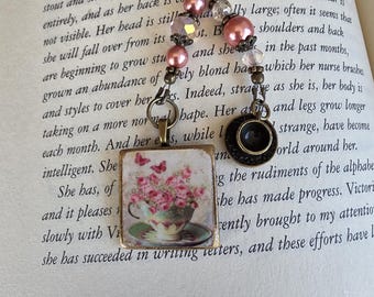 Tea or Coffee Themed Bookmark, Vintage Tea Cup and Flowers, Reader Gift