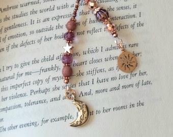 Rose Gold Plated Celestial Beaded Bookmark, Perfect for Book Lovers