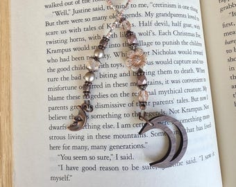Boho Moon Bookmark, Flower Beaded Bookmarker, Moon Lover Reader Gift, Teacher Gift, Mother Gift