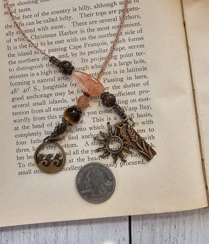 Goddess Circe Themed Beaded Bookmark, Tiger Eye and Sunstone Bookmarker image 3