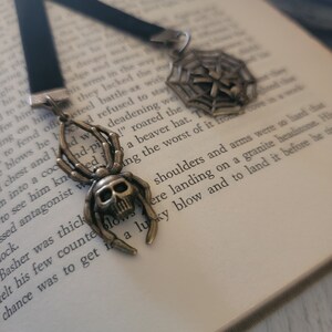 Spider and Web Bookmark, Gothic Bookmarker, Horror Velvet Ribbon Book Thong, Reader Gift, Teacher Gift,
