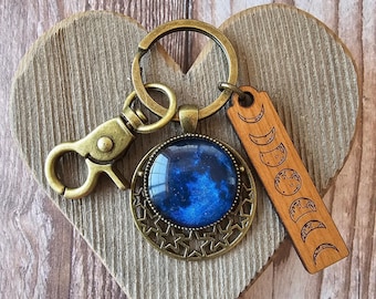 Moon Phase Key Ring, Choose Your Moon Keychain, Unique Lunar Bag Charm, Moon Lover Gift