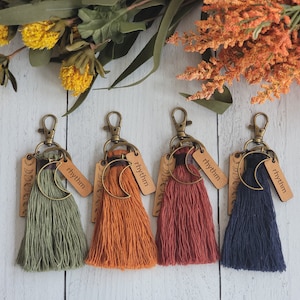 Rhythm of the Moon Bag Tassel, Boho Moon Cycle Purse Charm, Choose from 13 Colors