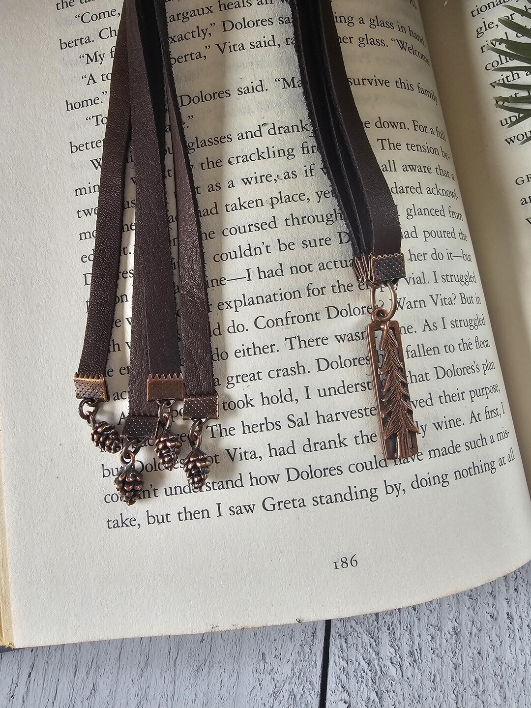 Multi-strand Rustic Bookmark Made With Leather and Copper Plated Pine ...