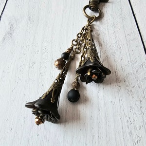 Flower Bag Charm, Vintage Style Purse Zipper Pull, Striking and Elegant Floral and Beaded Bag Accessory