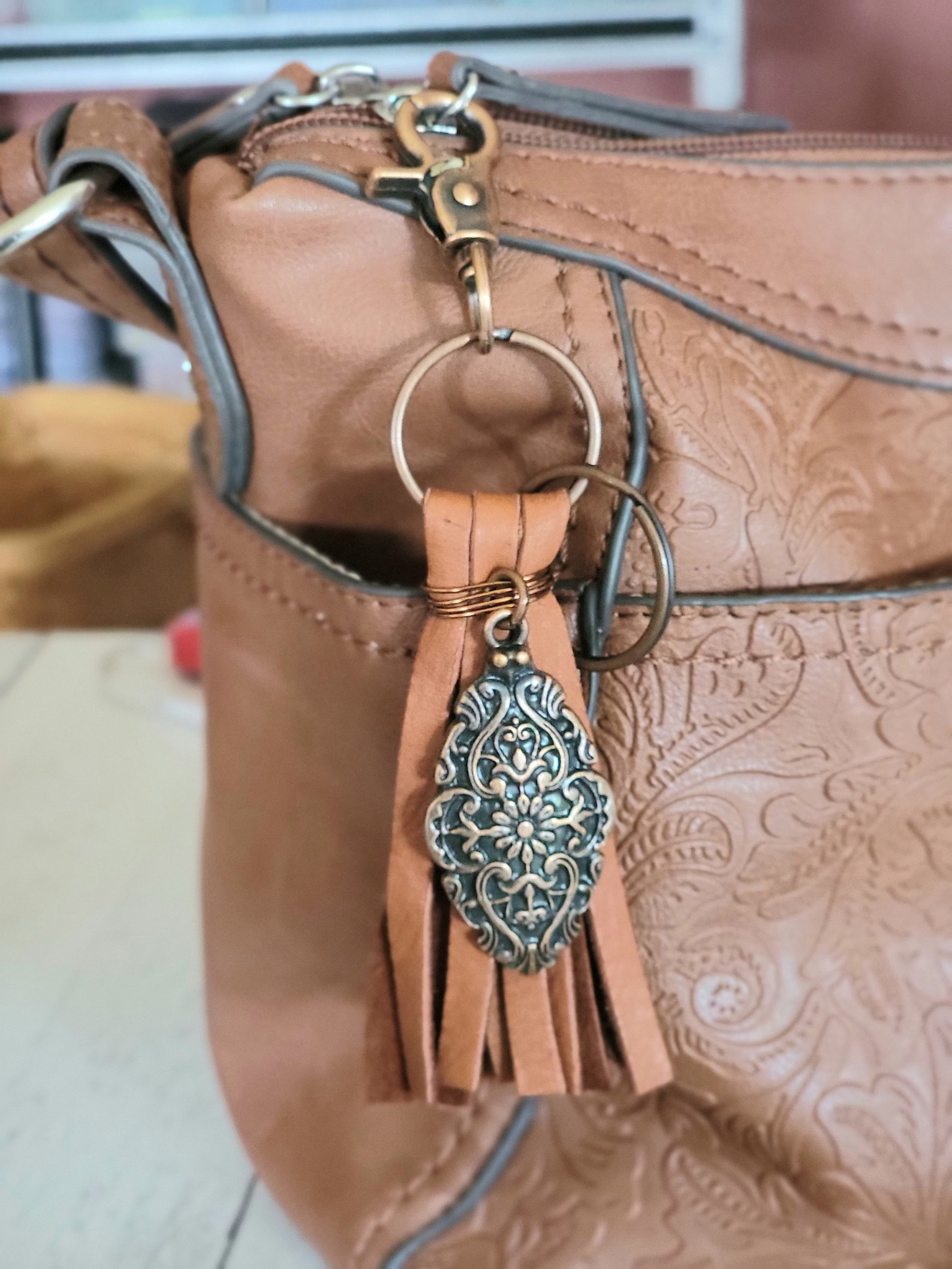 Leather Bag Tassel Southwest Boho Tassel Charm Copper Plated Etsy