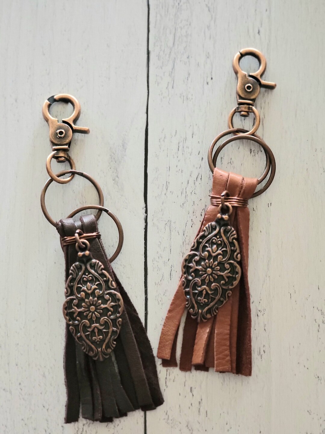 Leather Bag Tassel Southwest Boho Tassel Charm Copper Plated Etsy