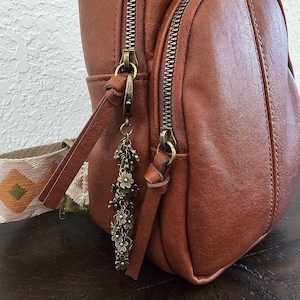 Bronze Plated Flower Bag Charm, Bee Spring Summer Purse Charm, Flower Tassel image 3