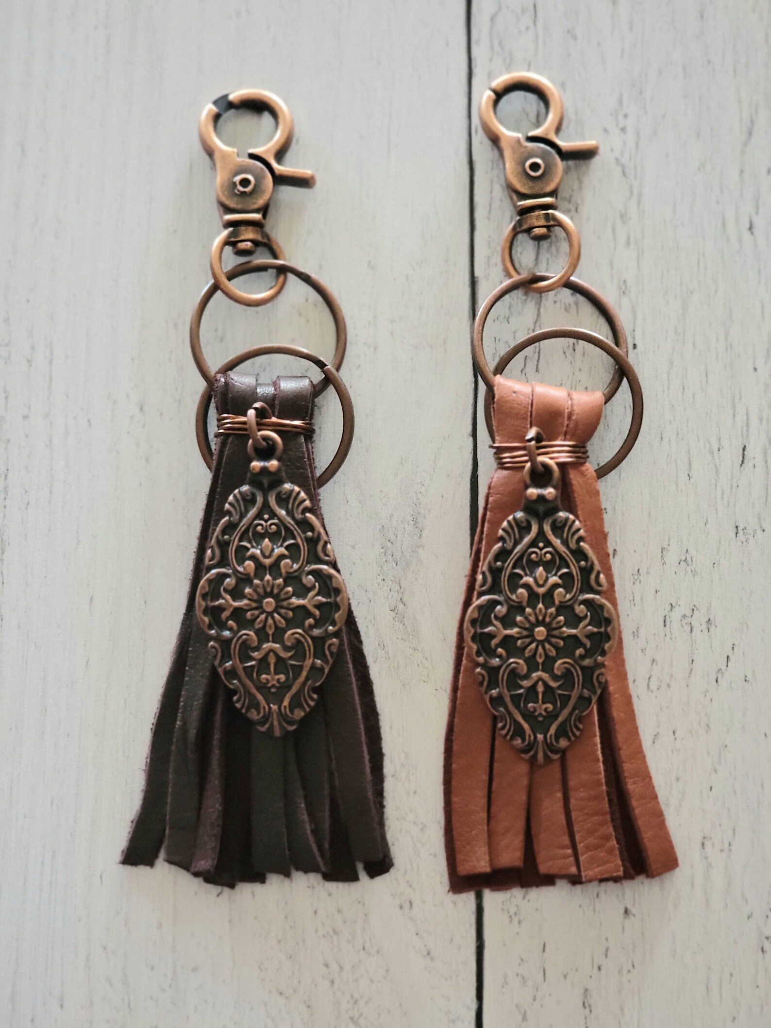 Leather Bag Tassel Southwest Boho Tassel Charm Copper Plated Etsy