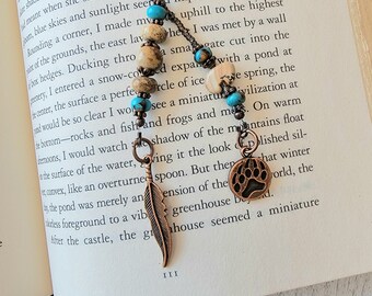 Picture Jasper Beaded Bookmark with Fetish Bear Bead and Turquoise Accents