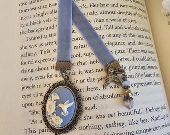 Hummingbird Cameo Bookmark, Vintage Style Velvet Bookmarker, Victorian Style Reader Gift