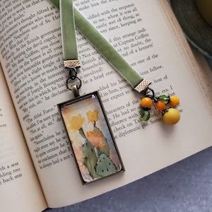 Cactus Bookmark, Watercolor Bookmarker, Southwest Bookmark, Velvet Ribbon, Book Lover Gift