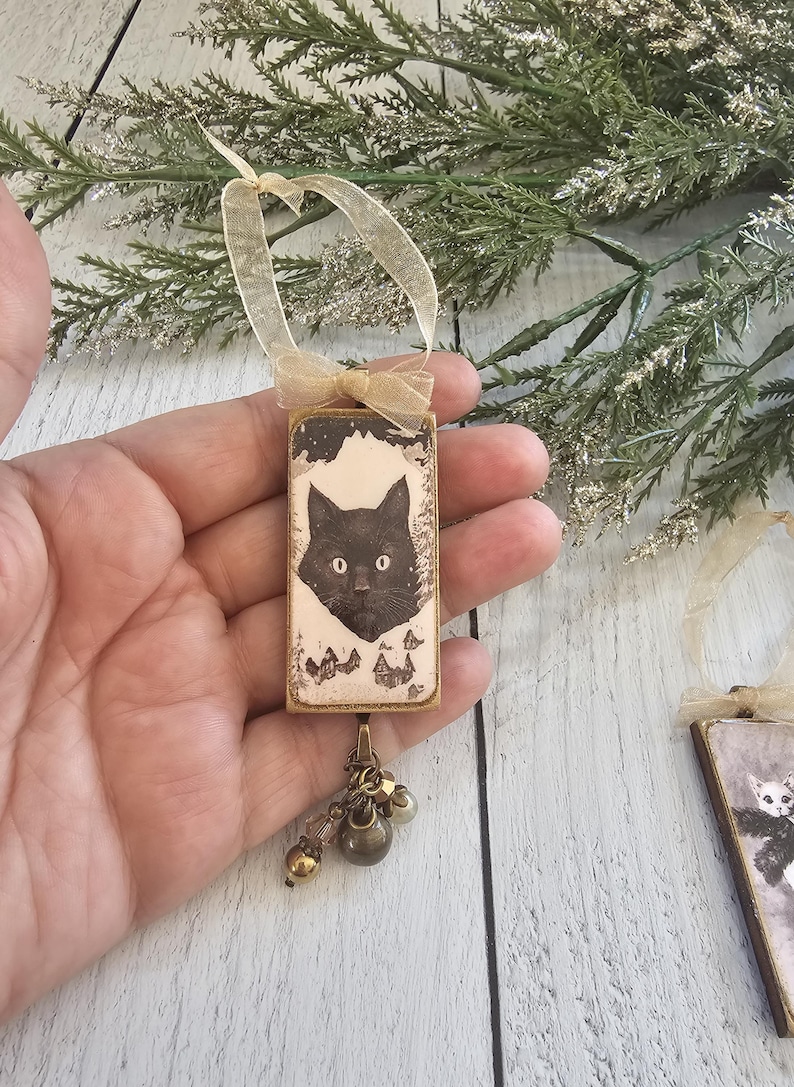 Handmade Whimsical Christmas Ornaments Featuring Yule Cat, Jólakötturinn, and Krampus Cat image 4