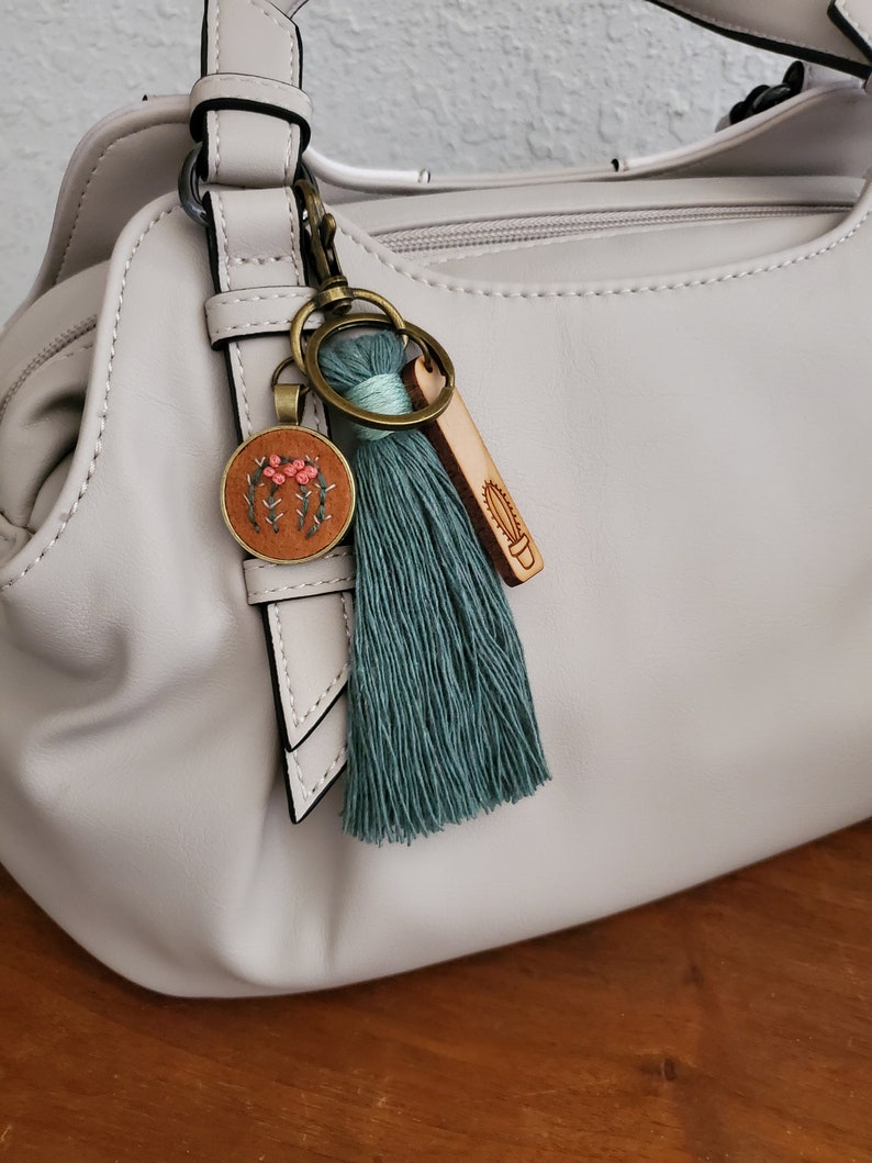 Boho Tassel Bag Charm, Now 7 Colors, Cactus Purse Clip, Southwest Style Purse Charm, Gift for Her,, Teacher Gift,, Mother Gift image 2