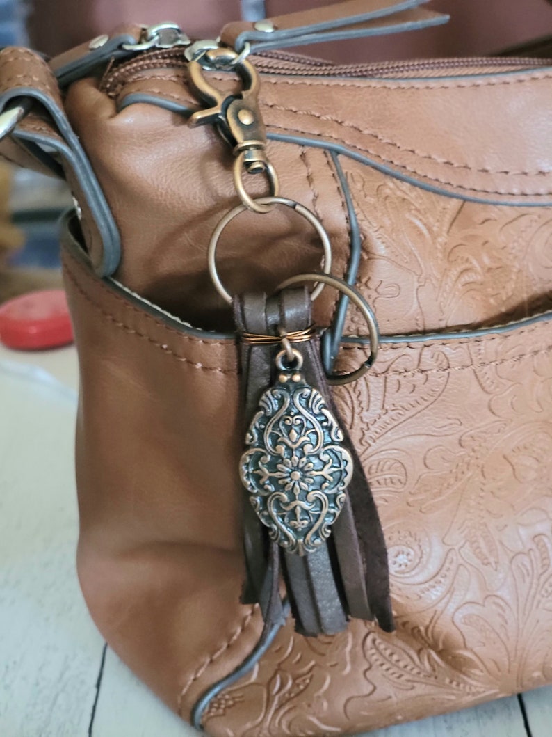 Leather Bag Tassel Southwest Boho Tassel Charm Copper Plated Etsy
