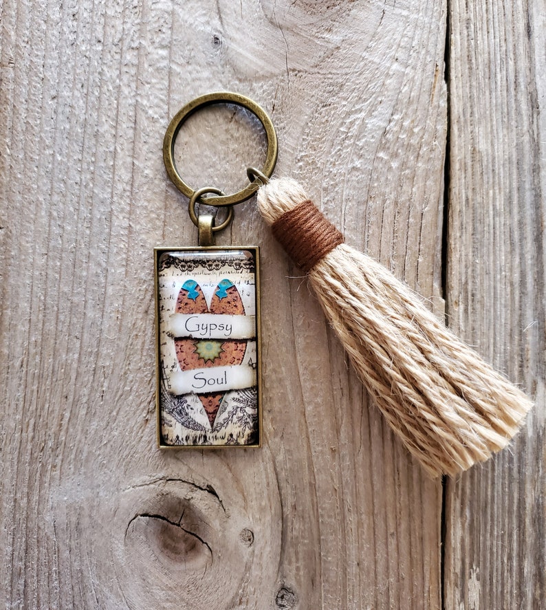 Boho Tassel Keychain Gypsy Soul Key Ring Jute String Key Etsy