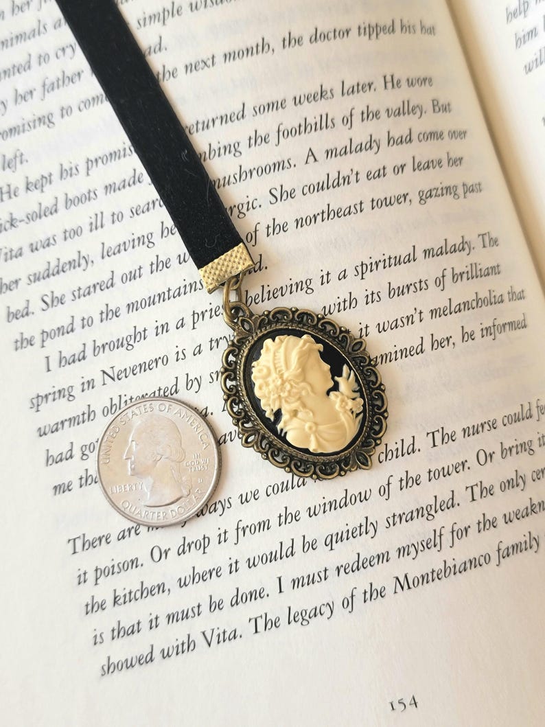 Marcapáginas con camafeo, marcapáginas de terciopelo de estilo vintage, regalo para lectores de estilo victoriano. imagen 3