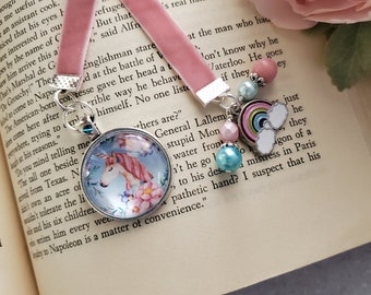 Unicorn Bookmark, Fantasy Velvet Ribbon Bookmarker, Bookworm Gift