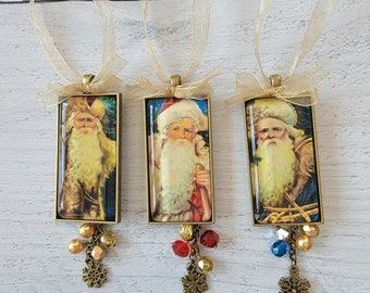 Vintage-inspired Victorian Santa Christmas Ornaments - Set of 3 or Singles