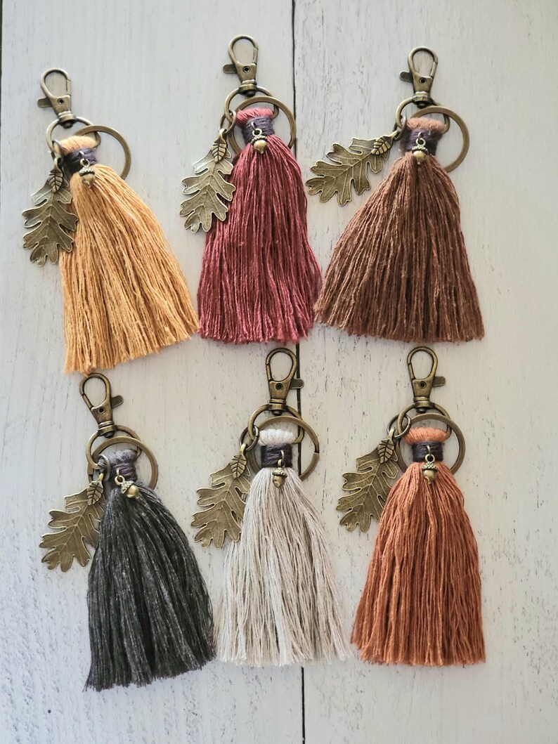 Fall Bag Tassel Boho Oak Leaf Tassel Macrame Cord Tassel Etsy