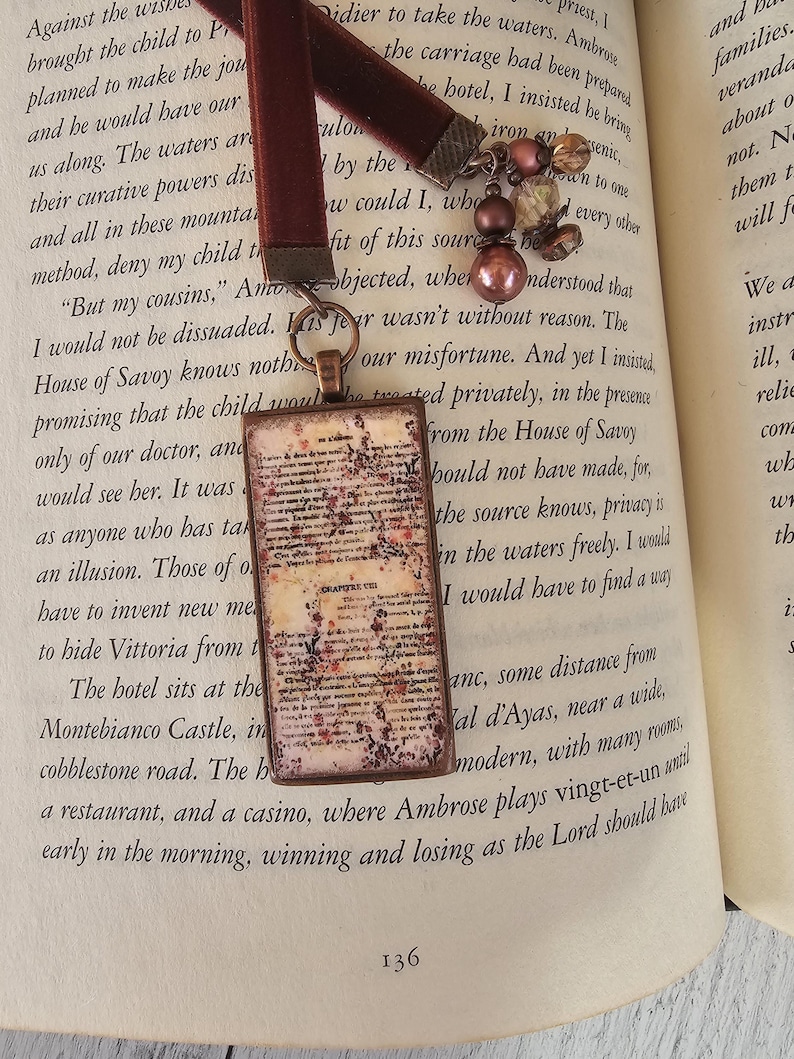 Marcapáginas con cinta de terciopelo de cobre, ideal para ratones de biblioteca, regalo para ella, regalo para maestra, regalo para madre imagen 1