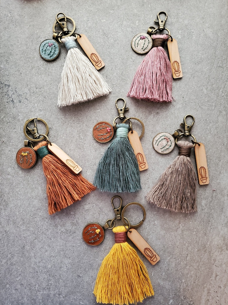 Boho Tassel Bag Charm, Now 7 Colors, Cactus Purse Clip, Southwest Style Purse Charm, Gift for Her,, Teacher Gift,, Mother Gift image 1