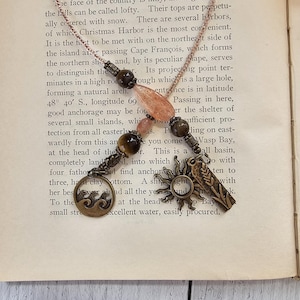 Goddess Circe Themed Beaded Bookmark, Tiger Eye and Sunstone Bookmarker image 1