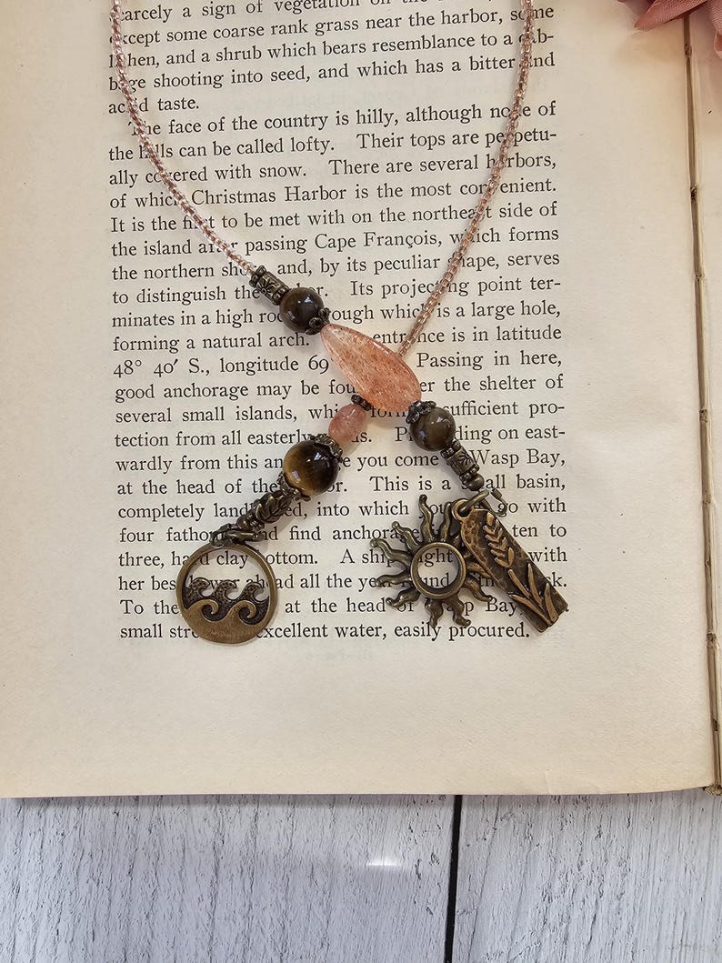 Goddess Circe Themed Beaded Bookmark, Tiger Eye and Sunstone Bookmarker image 1