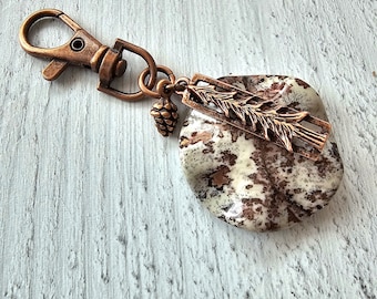 Boho Style Bag Charm, Zipper Pull with Striking Stone Focal Charm