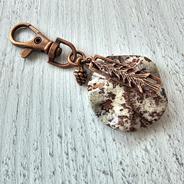 Boho Style Bag Charm, Zipper Pull with Striking Stone Focal Charm