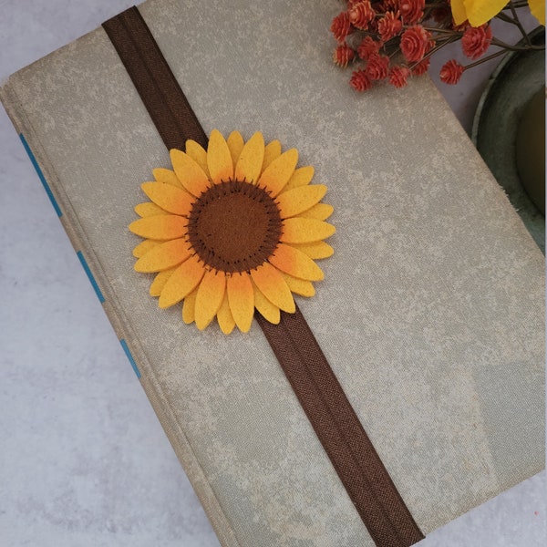 Sunflower Book Band, Elastic Bookmark Planner Band, Sunflower Book Thong, , Teacher Gift,