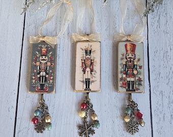 Handmade Christmas Ornaments With Holiday Nutcrackers, Choose 1 or All 3