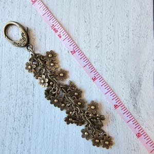 Bronze Plated Flower Bag Charm, Bee Spring Summer Purse Charm, Flower Tassel image 5