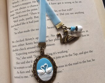Whimsical Reader Gift With Swan Couple Cameo, Bookmark Gift for Her