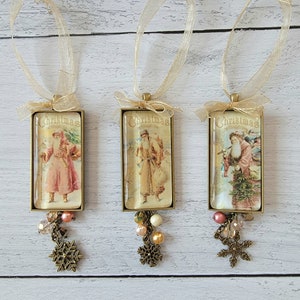 Elegant Set of Three Victorian Santa Glass and Metal Christmas Ornaments, Buy 3 or Singles