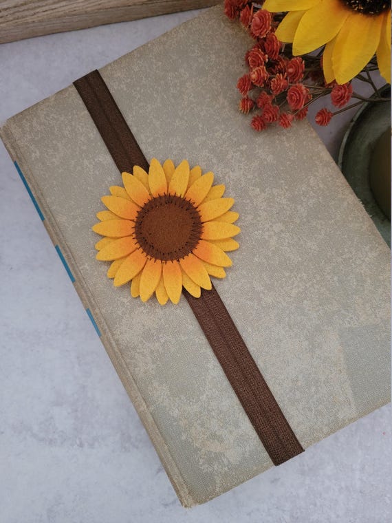 Sunflower Book Band, Elastic Bookmark Planner Band, Sunflower Book Thong, , Teacher Gift,