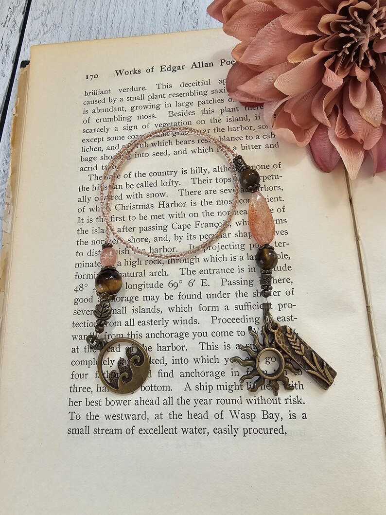 Goddess Circe Themed Beaded Bookmark, Tiger Eye and Sunstone Bookmarker image 2
