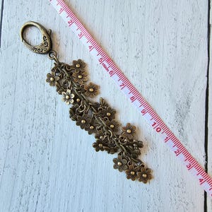 Bronze Plated Flower Bag Charm, Bee Spring Summer Purse Charm, Flower Tassel image 6