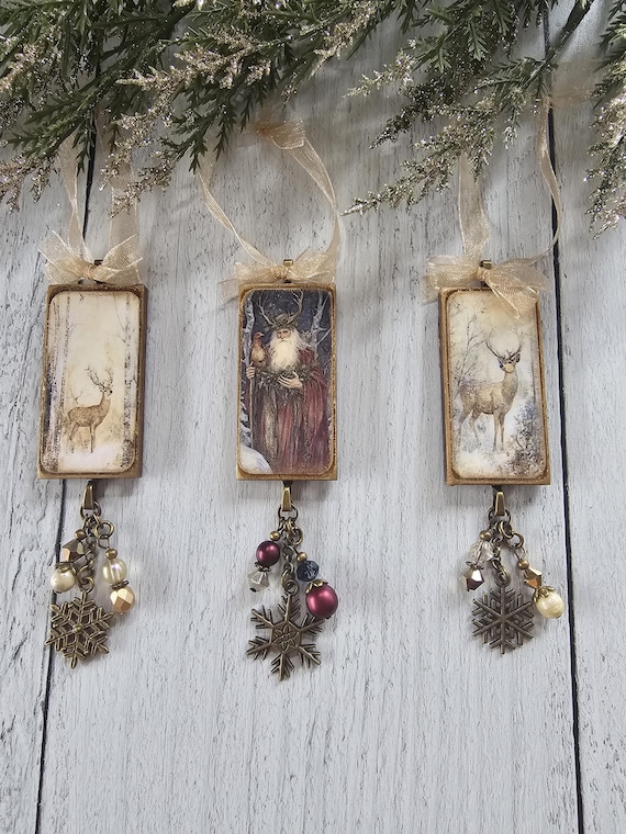 Handmade Yule Ornaments, Yule Lord, Winter Stag, Holly King