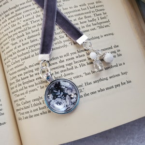 Velvet Ribbon Bookmark, Lace Picture Pendant Bookmarker, Reader Gift, Floral Book Lover Gift, Mother Gift