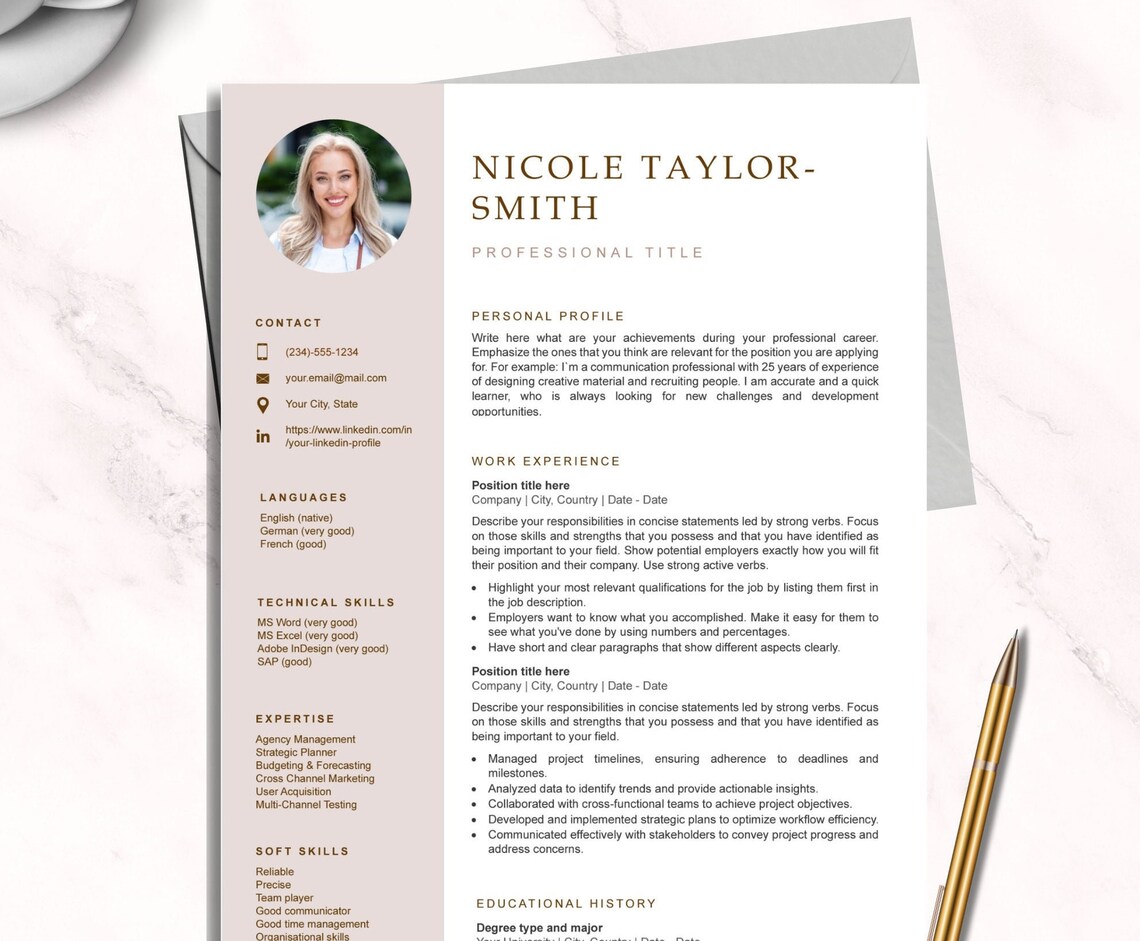 Resume Template Word, Pink Resume, Instant Download, Professional ...