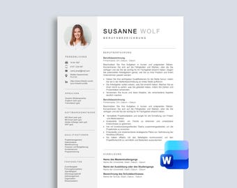Lebenslauf Vorlage, Bewerbungsvorlage Deutsch für Word, Professionelle Bewerbung, Modern Curriculum Vitae in Deutsch, CV-Vorlage