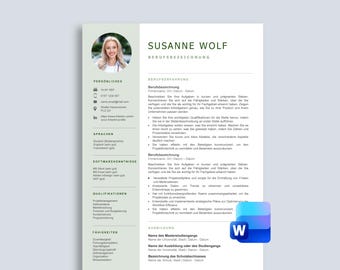Moderne Lebenslauf Vorlage, Bewerbungsvorlage Deutsch für Word, Professionelle Bewerbung, Modern Curriculum Vitae in Deutsch, CV Vorlage