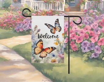 Watercolor Multiple Monarch Butterflies Garden & House Banner, Comes in either Small or Large, Yard Ornament, Welcome Decor