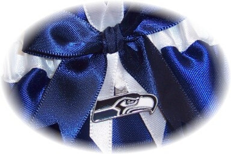 Seattle Seahawks Wedding Garter Set with Seattle Seahawks charms Handmade Keepsake and Toss Satin NW