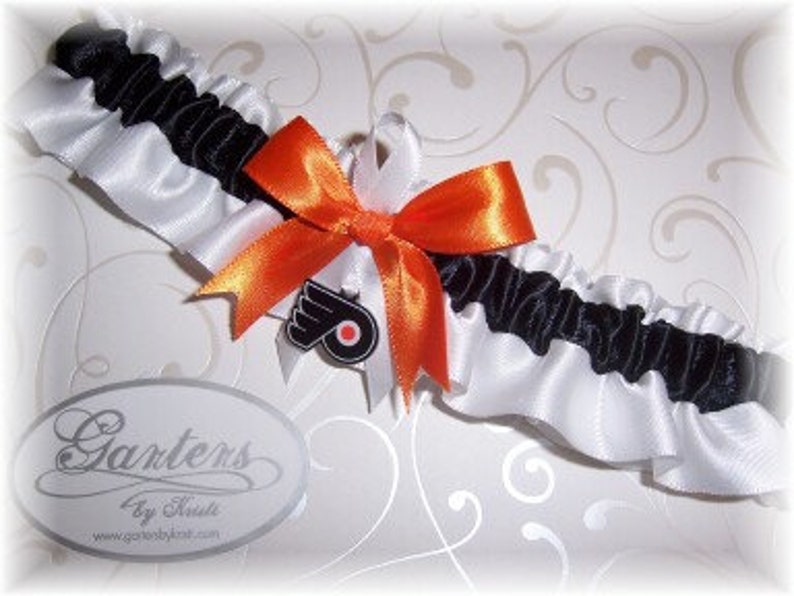 Philadelphia Flyers Wedding Garter Set with charms Handmade Keepsake and Toss Satin W-BOW
