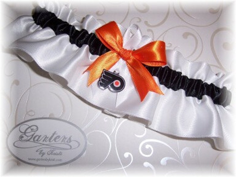 Philadelphia Flyers Wedding Garter Set with charms Handmade Keepsake and Toss Satin W-BOW