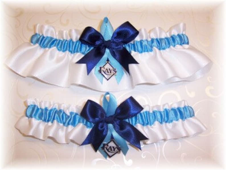 Tampa Bay Rays Wedding Garter Set with charms Handmade Keepsake and Toss Satin w-cnc