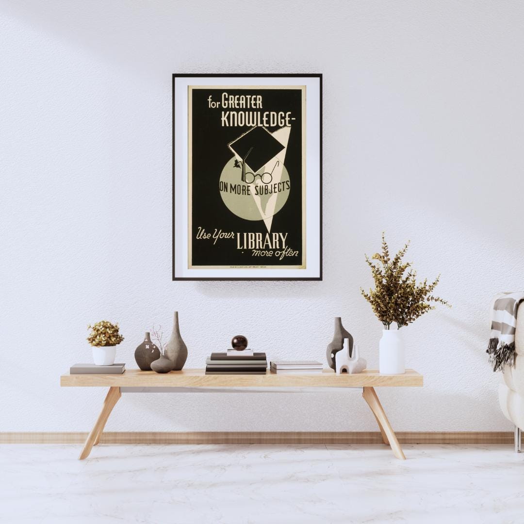 Vintage Library Poster 1930s – Encourage Reading Print (JPG, PNG, PDF ...